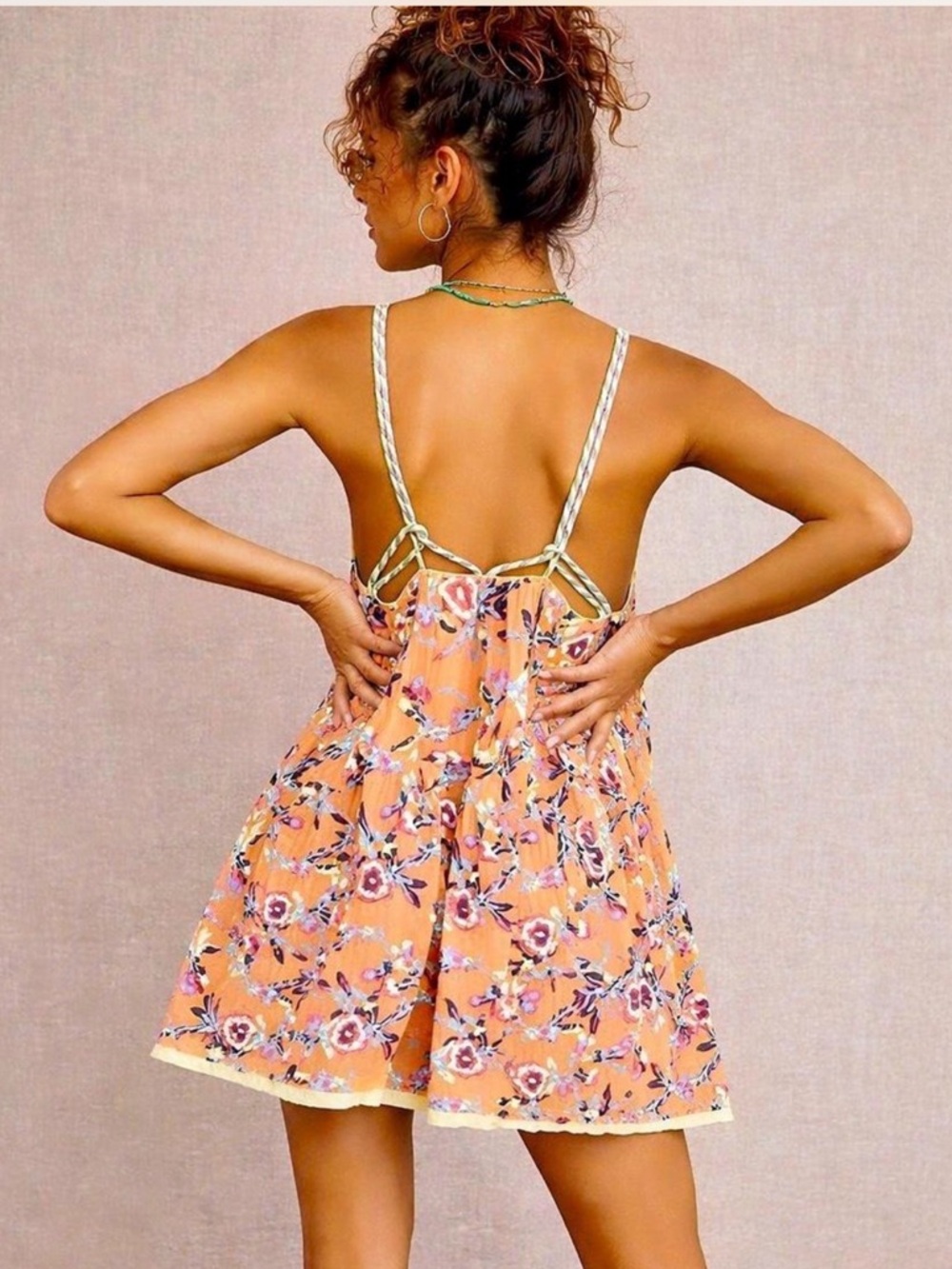 Kimchi Blue Urban Outfitters Orange Floral Embroidered Babydoll Mini Dress M